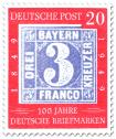 Stamp: 100 Jahre deutsche Briefmarken (drei Kreuzer)