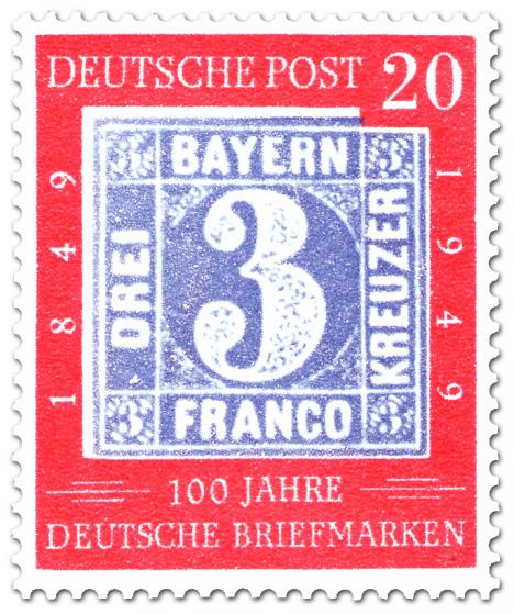 Stamp: 100 Jahre deutsche Briefmarken (drei Kreuzer)