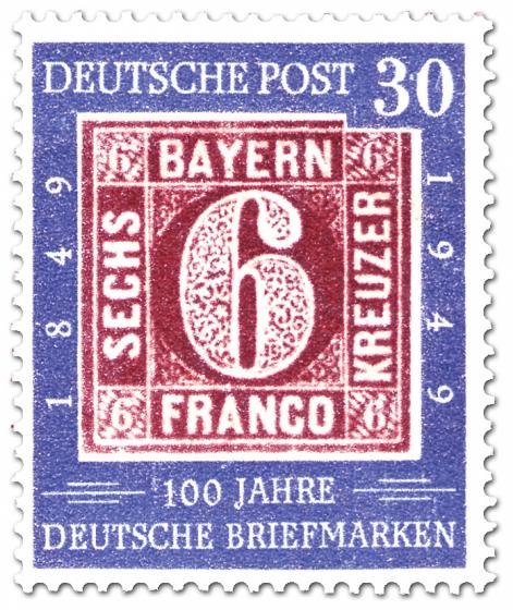 Stamp: 100 Jahre deutsche Briefmarken (sechs Kreuzer)