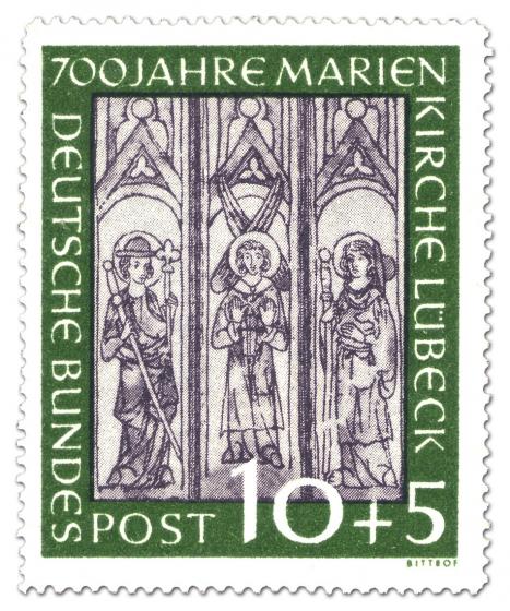 Stamp:  700 Jahre Marienkirche Lübeck - Wandmalerei (10+5)