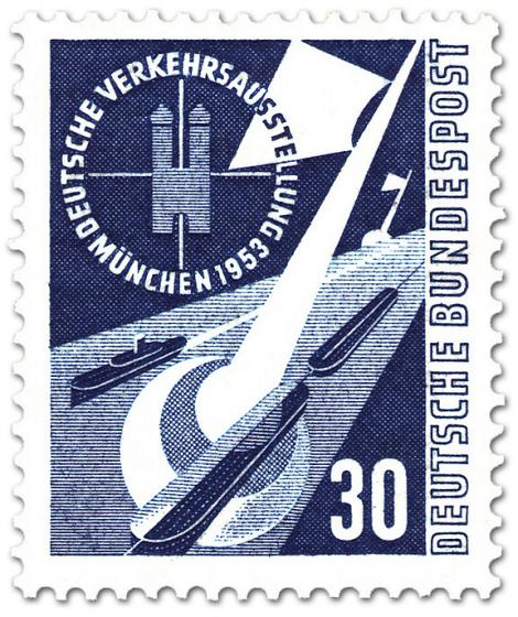 Stamp: Wasserstrasse, Kanal und Schiffe - Verkehrsausstellung München