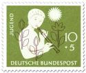 Stamp: Jugendmarke: Mädchen mit Flöte, Blumen und Sonne