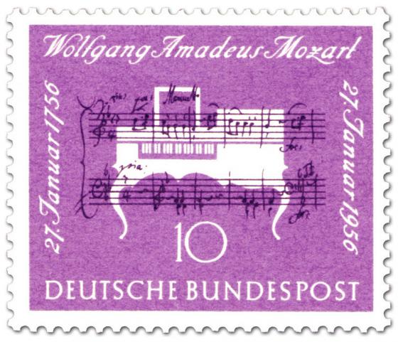 Stamp: Klavier und Noten (Wolfgang Amadeus Mozart 200. Todestag)