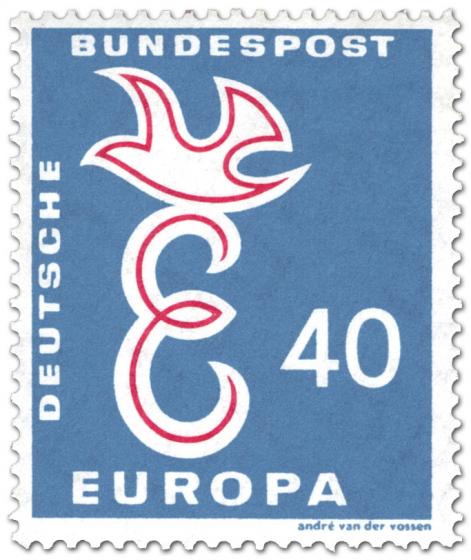 Stamp: Europamarke 1958: Taube auf Buchtsabe E