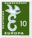 Stamp: Europamarke 1958: Taube auf Buchstabe E