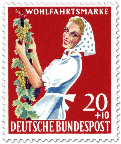 Stamp: Winzerin mit Weinrebe (Weinlese)