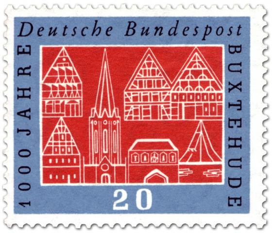 Stamp: Stadtansicht von Buxtehude (1000 Jahre)