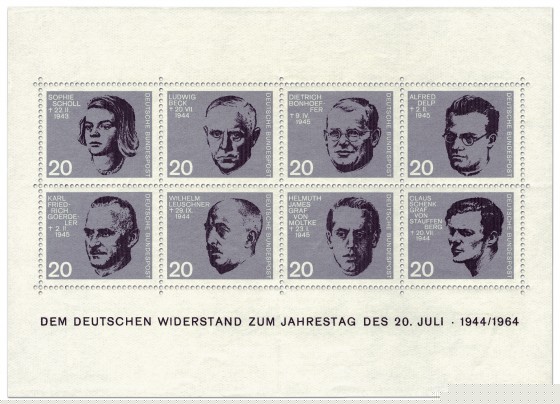 Stamp: Briefmarkenblock Deutscher Widerstand (20. Jahrestag Attentat auf Hitler)