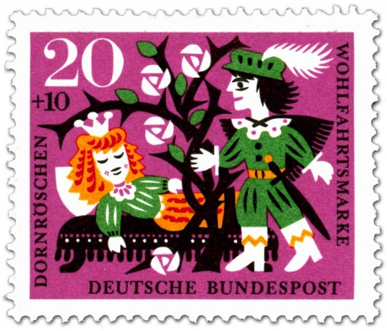 Stamp: Dornröschen schläft - Prinz vor Dornenhecke