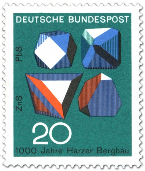 Stamp: Erzmineralien in Kristallform (Harzer Bergbau)