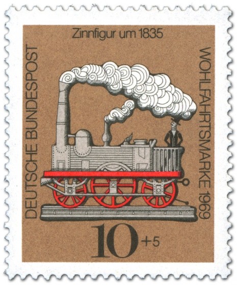 Stamp: Zinnfigur um 1835 - Dampfeisenbahn