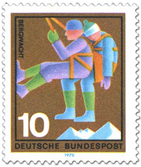 Stamp: Bergwacht: Abseilen eines Verunglückten