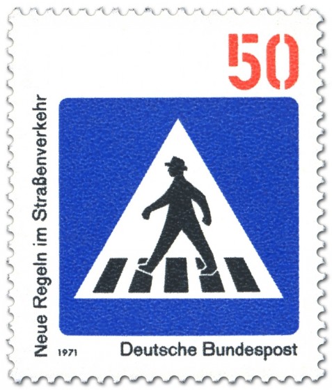 Stamp: Verkehrsschild: Zebrastreifen für Fussgänger