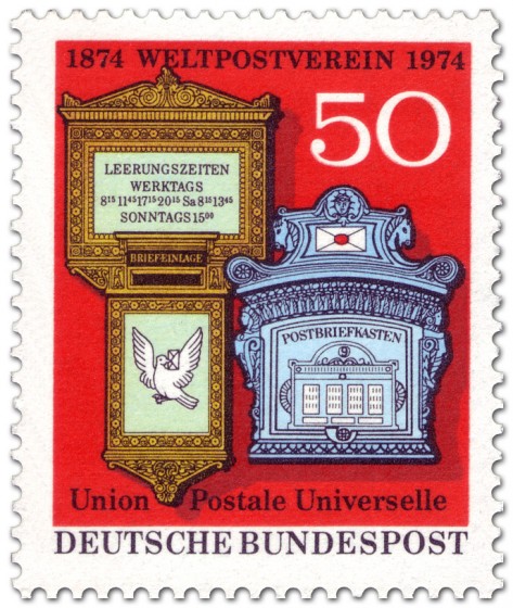 Stamp: 2 Postbriefkästen - 100 Jahre Weltpostverein