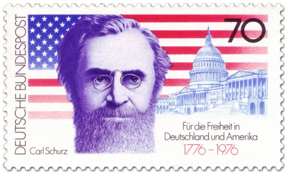 Stamp: Carl Schurz vor Sternenbanner und Capitol
