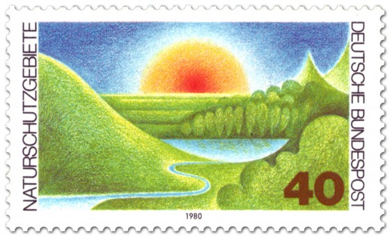 Stamp: Naturschutzgebiete (Landschaft und Sonne)