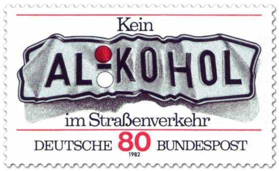 Stamp: Verbeultes Nummernschild - Alkohol am Steuer