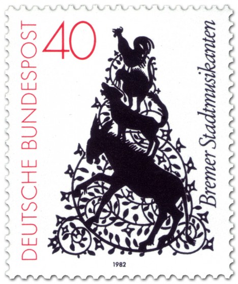 Stamp: Die Bremer Stadtmusikanten als Scherenschnitt