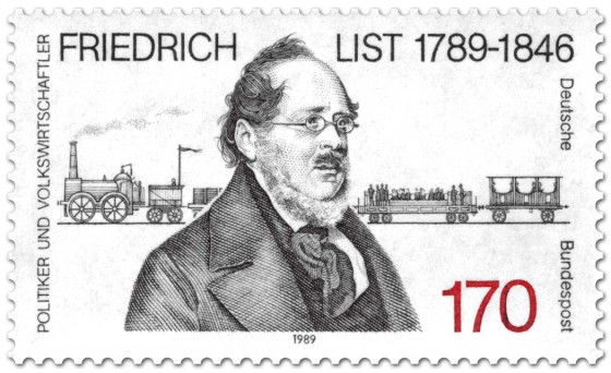 Stamp: Friedrich List (Volkswirt) vor Eisenbahn